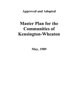 Master Plan for the Communities of Kensington-Wheaton