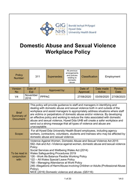 Domestic Abuse and Sexual Violence Workplace Policy