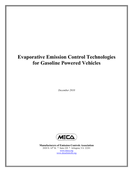 Evaporative Emission Control Technologies for Gasoline Powered Vehicles