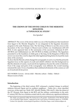 The Crown of the Divine Child in the Meroitic Kingdom. a Typological Study 1