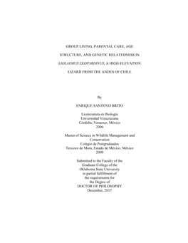 Group Living, Parental Care, Age Structure, and Genetic Relatedness in Liolaemus Leopardinus, a High-Elevation Lizard from the Andes of Chile