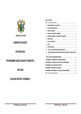 Composite Budget for 2020-2023 Programme Based Budget Estimates for 2020 Kadjebi District Assembly