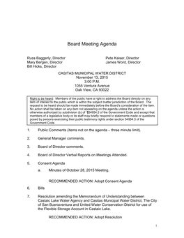 Board Meeting Agenda