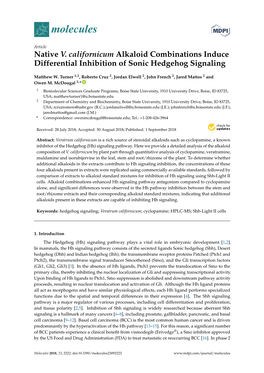 Native V. Californicum Alkaloid Combinations Induce Differential Inhibition of Sonic Hedgehog Signaling