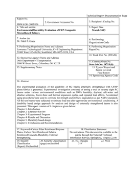 Technical Report Documentation Page March 2003 6. Performing