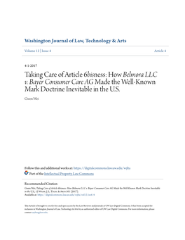 Taking Care of Article 6Bisness: How Belmora LLC V. Bayer Consumer Care AG Made the Well-Known Mark Doctrine Inevitable in the U.S