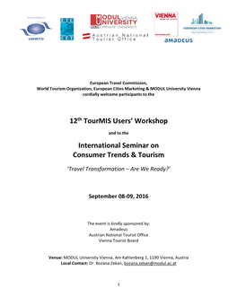 12Th Tourmis Users' Workshop International Seminar on Consumer