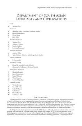 Department of South Asian Languages and Civilizations 1