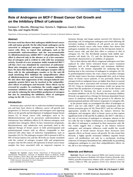 Role of Androgens on MCF-7 Breast Cancer Cell Growth and on the Inhibitory Effect of Letrozole