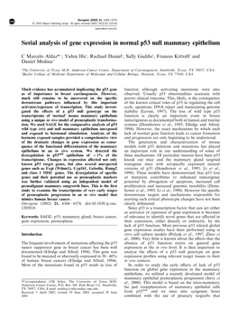 Serial Analysis of Gene Expression in Normal P53 Null Mammary Epithelium