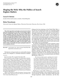 Shaping the Web: Why the Politics of Search Engines Matters