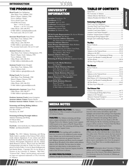 University Information the Program Media Notes Table