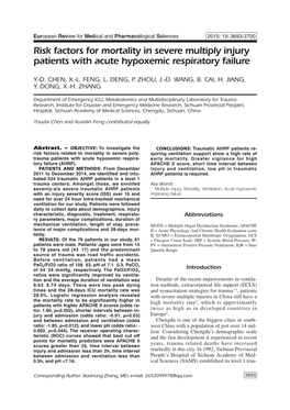 Risk Factors for Mortality in Severe Multiply Injury Patients with Acute Hypoxemic Respiratory Failure