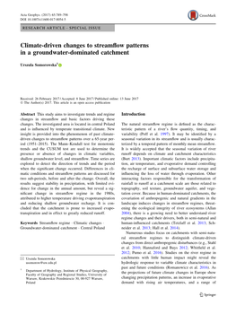 Climate-Driven Changes to Streamflow Patterns in a Groundwater