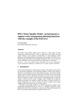 DWA Water Quality Model - an Instrument to Support Water Management Planning Functions with the Example of the Erft River