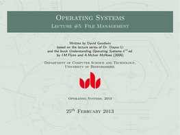 Operating Systems Lecture #5: File Management