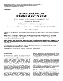 Severe Cervicofacial Infection of Dental Origin