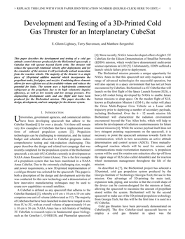 Development and Testing of a 3D-Printed Cold Gas Thruster for an Interplanetary Cubesat