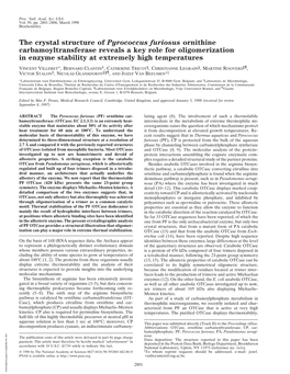 The Crystal Structure of Pyrococcus Furiosus Ornithine Carbamoyltransferase Reveals a Key Role for Oligomerization in Enzyme Stability at Extremely High Temperatures