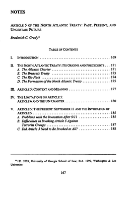 Article 5 of the North Atlantic Treaty: Past, Present, and Uncertain Future