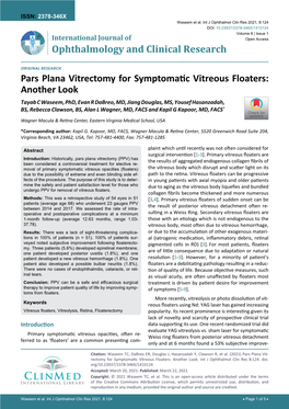 Pars Plana Vitrectomy for Symptomatic Vitreous Floaters