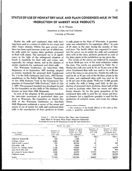 Status of Use of Nonfat Dry Milk and Plain Condensed Milk in the Production of Market Milk Products