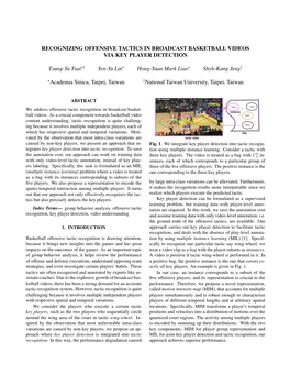 RECOGNIZING OFFENSIVE TACTICS in BROADCAST BASKETBALL VIDEOS VIA KEY PLAYER DETECTION Tsung-Yu Tsai*† Yen-Yu Lin* Hong-Yuan Ma