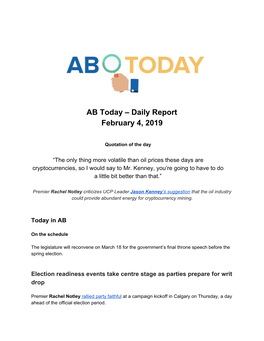 AB Today – Daily Report February 4, 2019