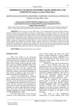 MORPHOLOGY of FRUITS, DIASPORES, SEEDS, SEEDLINGS, and SAPLINGS of Syagrus Coronata (Mart.) Becc