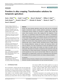 Frontiers in Alley Cropping: Transformative Solutions for Temperate Agriculture