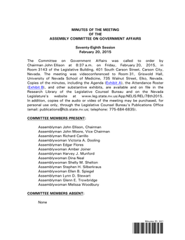 Committee on Government Affairs-February 20, 2015