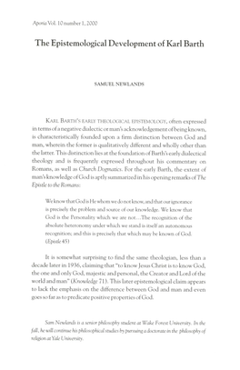 The Epistemological Development of Karl Barth