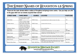 Street Names of Houghton-Le-Spring