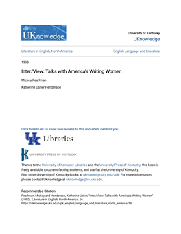 Inter/View: Talks with America's Writing Women