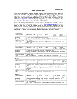 11 August 2009 Swale Borough Council List of Current Applications