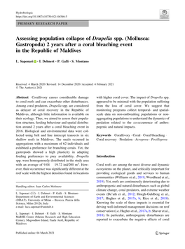 Assessing Population Collapse of Drupella Spp. (Mollusca: Gastropoda) 2 Years After a Coral Bleaching Event in the Republic of Maldives