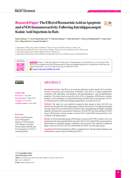 The Effect of Rosmarinic Acid on Apoptosis and Nnos Immunoreactivity Following Intrahippocampal Kainic Acid Injections in Rats