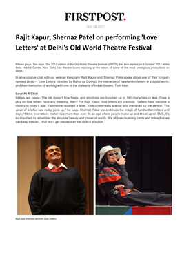 Rajit Kapur, Shernaz Patel on Performing 'Love Letters' at Delhi's Old World Theatre Festival