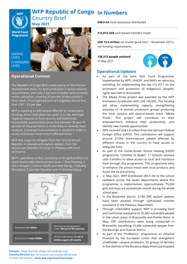 WFP Republic of Congo Country Brief May 2021