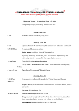 Historical Memory Symposium | June 2-5, 2019 Gettysburg College