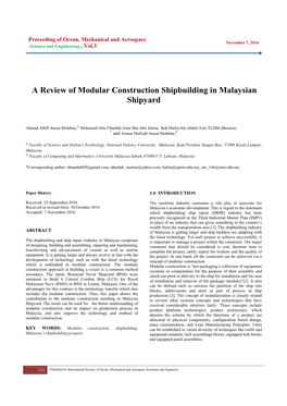 A Review of Modular Construction Shipbuilding in Malaysian Shipyard