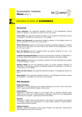 Econometric Institute News 2013 -1