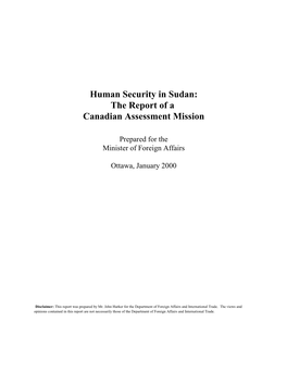 Human Security in Sudan: the Report of a Canadian Assessment Mission
