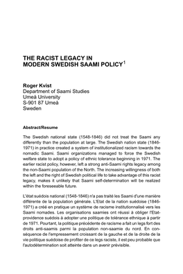 The Racist Legacy in Modern Swedish Saami Policy1
