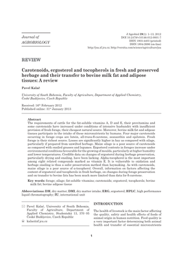 Carotenoids, Ergosterol and Tocopherols in Fresh and Preserved Herbage and Their Transfer to Bovine Milk Fat and Adipose Tissues: a Review