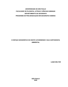 O Espaço Geográfico Do Oeste Catarinense E Sua Cartografia Ambiental