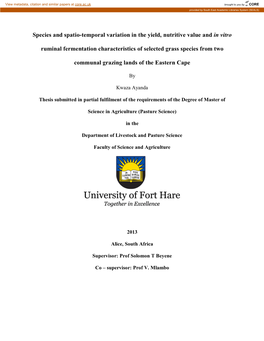 Species and Spatio-Temporal Variation in the Yield, Nutritive Value and in Vitro