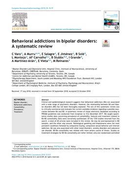 Behavioral Addictions in Bipolar Disorders: a Systematic Review 77