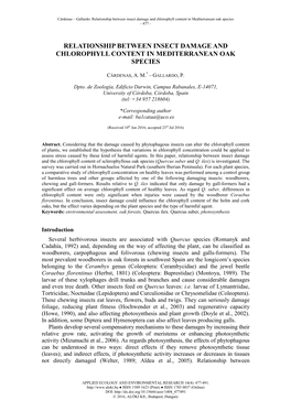 GALLARDO, P.: Relationship Between Insect Damage and Chlorophyll Content in Mediterranean Oak Species