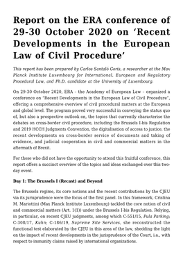 Report on the ERA Conference of 29-30 October 2020 on ‘Recent Developments in the European Law of Civil Procedure’
